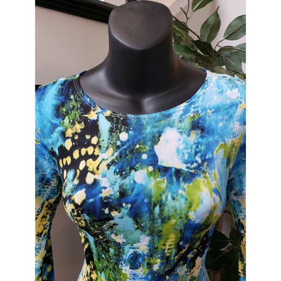 Womens Knee Length Bodycon Dress Medium Multi Polyester 3/4 Sleeve Round Neck - Picture 7 of 10